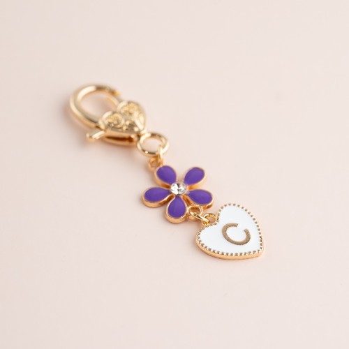 Cute Purple Flower Personalised Initial Letter Heart Charm Keychain Keyring Gift - Picture 4 of 27