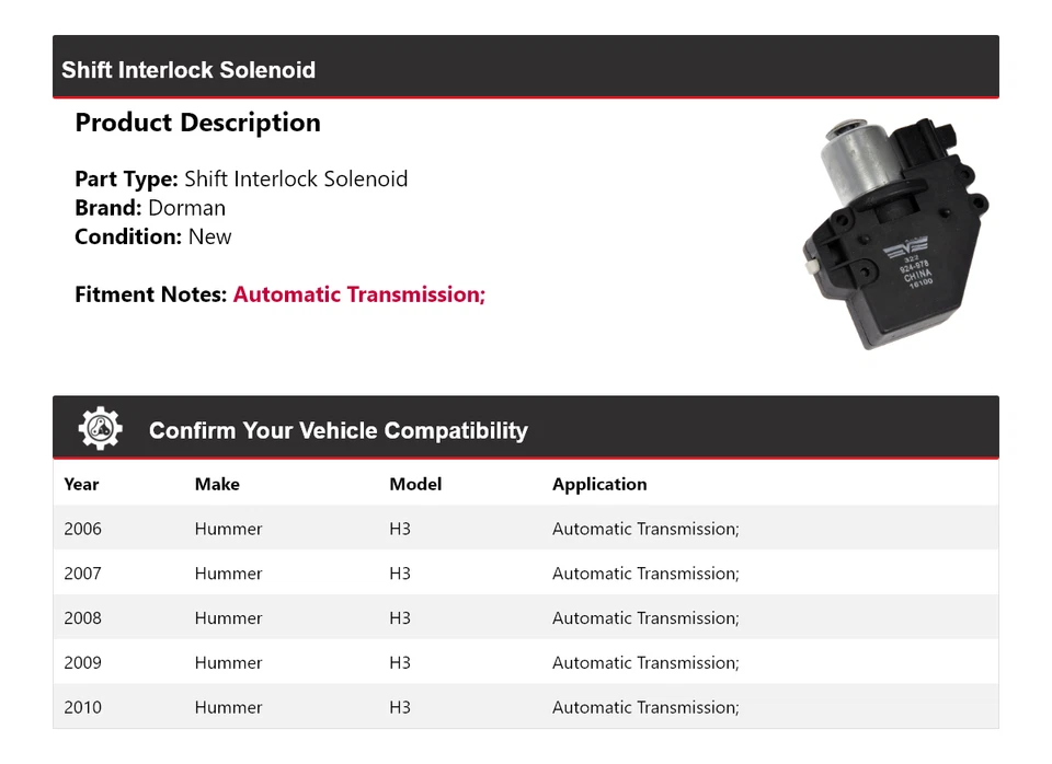 Solenoide de bloqueo de cambio Hummer H3 Dorman 2006-2010 2007 2008 2009 Foto 2 de 4