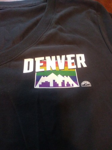 Women’s Nike Denver Nuggets Dri Fit Rainbow Logo T-Shirt Size L Denver NBA - Picture 2 of 8