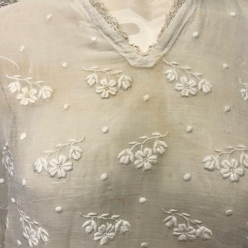 Antique Edwardian Ladies White Cotton Sheer Top Blouse 3/4" Sleeve Reenactment - Picture 2 of 7