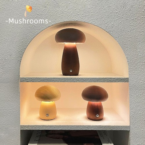Mushroom Night Light Touch Switch 3 Colors Wooden Night Light Bedroom Lamp - Picture 8 of 18