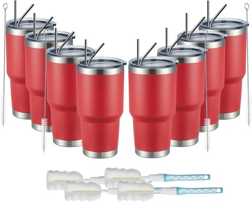 Vaso aislante de 30 oz con tapas y pajitas, cajón de vacío doble de acero inoxidable... - Imagen 2 de 7