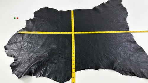 BLACK CRINKLED COATED SEMI SHINY Thick Italian Lamb Leather 7sqf 1.1mm #C3954 - Picture 4 of 7