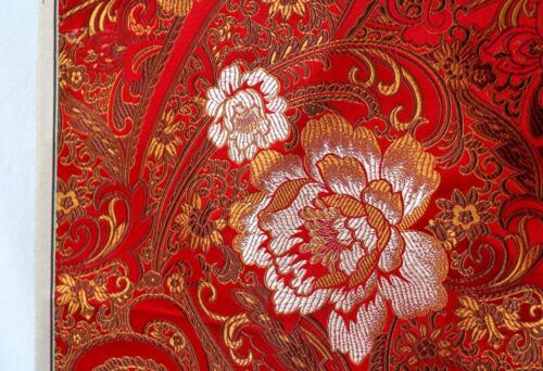 VINTAGE UZBEK CHINA SILK COTTON FLORAL DESIGN FABRIC (196.8"-500cm) (A15) - Picture 3 of 4