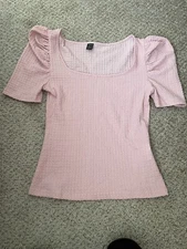 Shein Women’s Top Pink Short Sleeve Shirt Blouse 