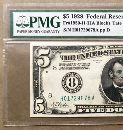1928 $5 FRN  St. LOUIS   FR. 1950-H [] PMG 55 EPQ Ser# H 01729678 A - Picture 3 of 3