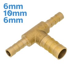 Brass 6mm - 10mm - 6mm 3 Way Barbed Tee Splitter Fitting Tubing Hose Connector