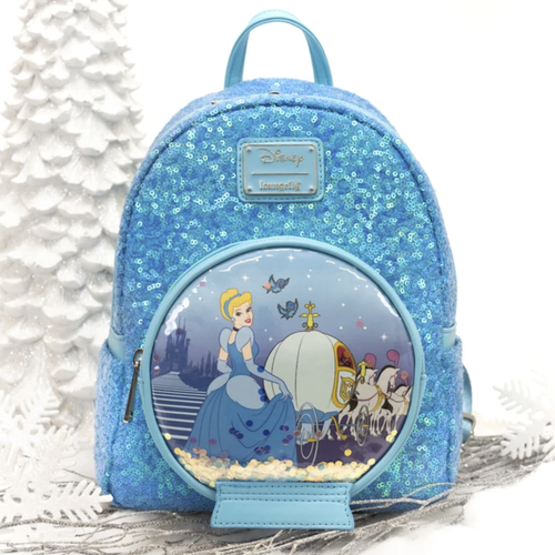 Mini zaino Loungefly Disney Cenerentola castello e carrozza globo di neve paillettes - Foto 4 di 5