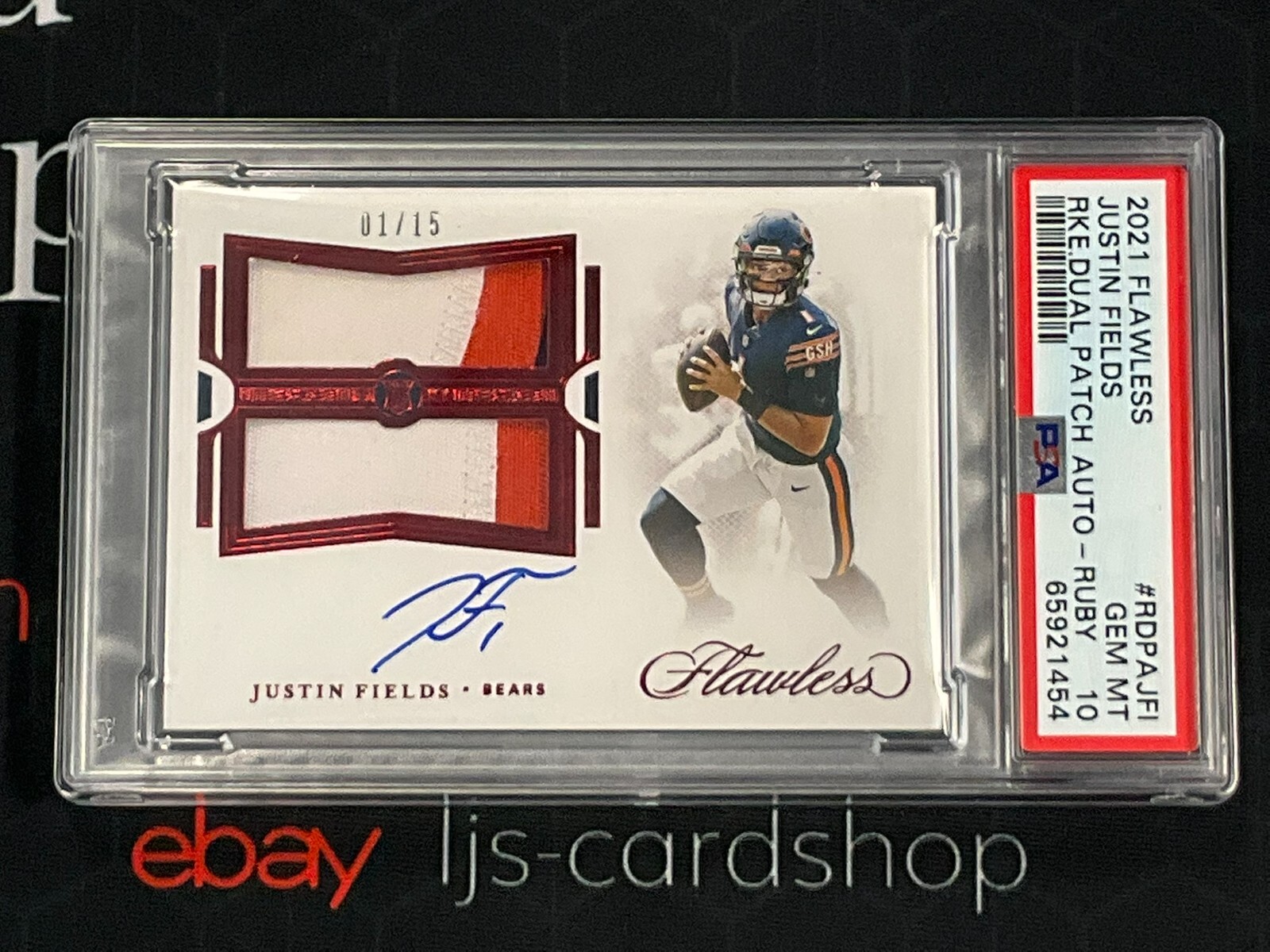 Justin Fields Panini Flawless Rookie Dual Patch Autograph #RDPAJFI Ruby