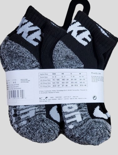 NIKE Boys Socks Ankle Cushioned Athletic Kids 6 Pair Shoe Size 7C-10C Black - Picture 5 of 6