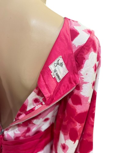 60s Ja-Na Watercolor Floral Pink White Hawaiian Gown Dress Angel Flare Sleeve - Picture 4 of 7