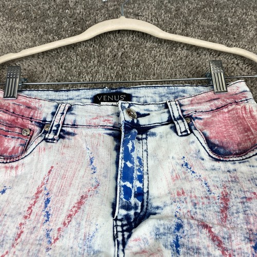 Venus Fame Cut-Off Denim Short Women's Size 2 Blue Low Rise Splatter Paint - Picture 2 of 11