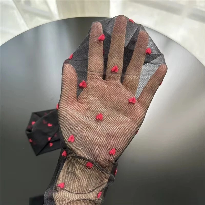 NEW HEART PATTERNED PANTYHOSE SHAPED STOCKINGS TIGHTS RED BLACK THIN SHEER LOVE - Image 4 of 4