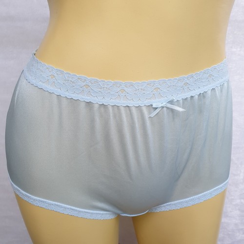 Vintage Silky Nylon Panty Sissy Lace Blue Granny Sheer Brief Sz. 6-7 Hip 35-39" - Picture 2 of 21