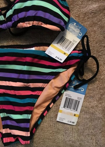 🌈 California Waves Size M Multi Color Pride Stripe Bikini Top & Bottom Tie 2 Pc - Picture 6 of 9