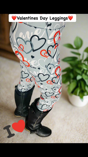 NEW OS Women Gray Red Heart Leggings YOGA WAIST (Feel Soft as Lularoe) Fit 0-12 - Video 1 of 1