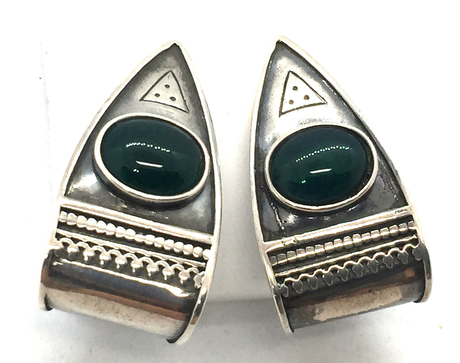 Solid Sterling Silver & Green Agate Dangle Post E… - image 1