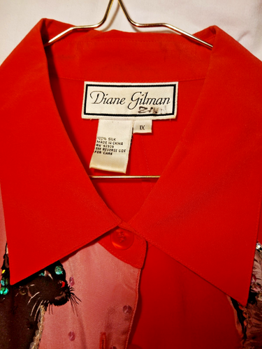 DIANE GILMAN SEQUINED CATS on PINK- 100% SILK BLOUSE And NEW WITH TAGS SCARF! - Picture 23 of 24