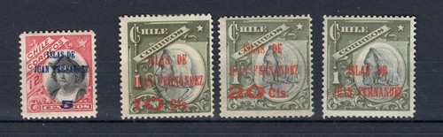 CHILE 1910 Juan Fernandez Island overprint on Peso Bronce MLH full set