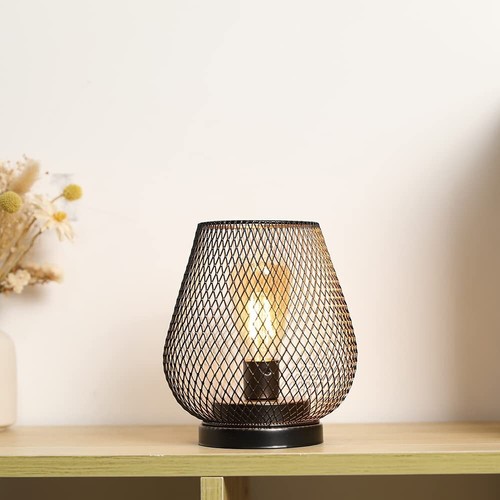 Cordless Metal Cage LED Lantern Battery Operated Table Lamp Iron Wire Desk Lamp - Picture 9 of 12