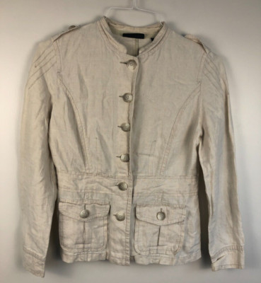 Context Women's 100% Linen Jacket Long Sleeve Size S Fitted Casual Basics