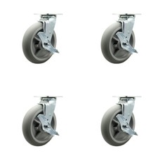 8 Inch Thermoplastic Rubber Caster Set with Ball Bearings 4 Brake 2 Swivel Lock