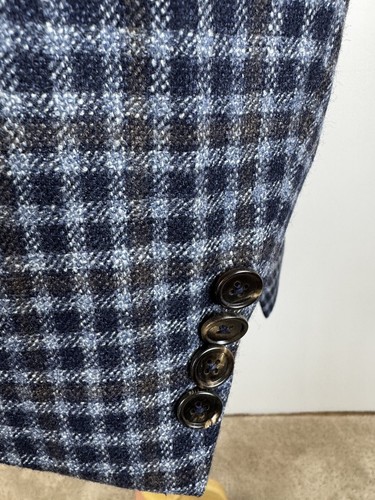 1883 Coppley Coat Mens Loro Piana Sport Coat 46 R Wool Cashmere Silk Blue Check - Picture 7 of 9