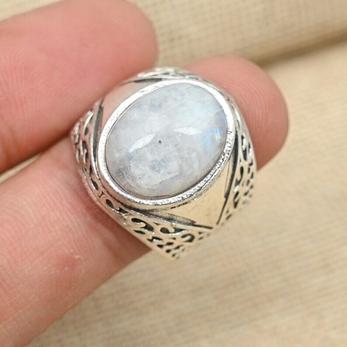 Elegant Moonstone Solid 925 Sterling Silver Handmade Men's Statement Ring MR232