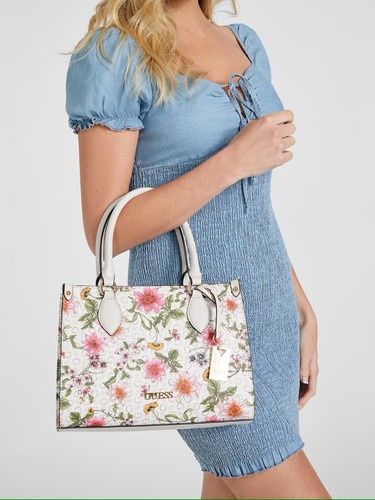 NEW GUESS Women's Pink Floral Print Charm Satchel Handbag Purse Crossbody - Picture 4 of 4