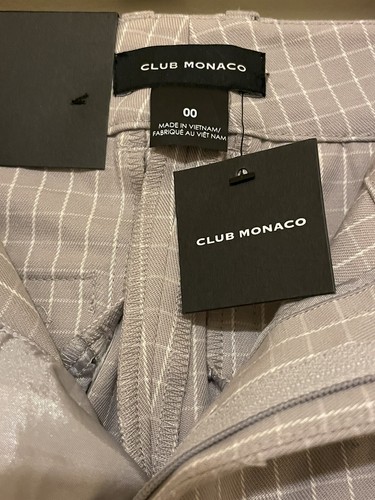 NWT Club Monaco Matie Slim Crop Light Gray White Checkered Trousers Pants Sz 00 - Picture 5 of 7