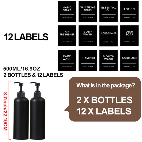 2/3 Stück 500ml Nachfüllbar Leere Flaschen Lotion Seifenspender mit 12 Etiketten - Bild 16 von 16