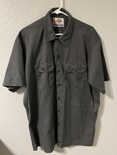 Dickies Men  s Short Sleeve 2 Pocket Button Up Down Work Shirt Gray Size XL