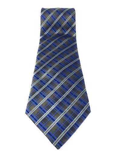 Kenneth Cole New York Herren Krawatten Kariert Blau Grau Gold Schimmer Handgefertigt Seide - Bild 3 von 6