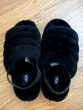 NEW Ugg Fluff Yeah Womens US 7 Crystal Bling Black Logo Slippers Sandals