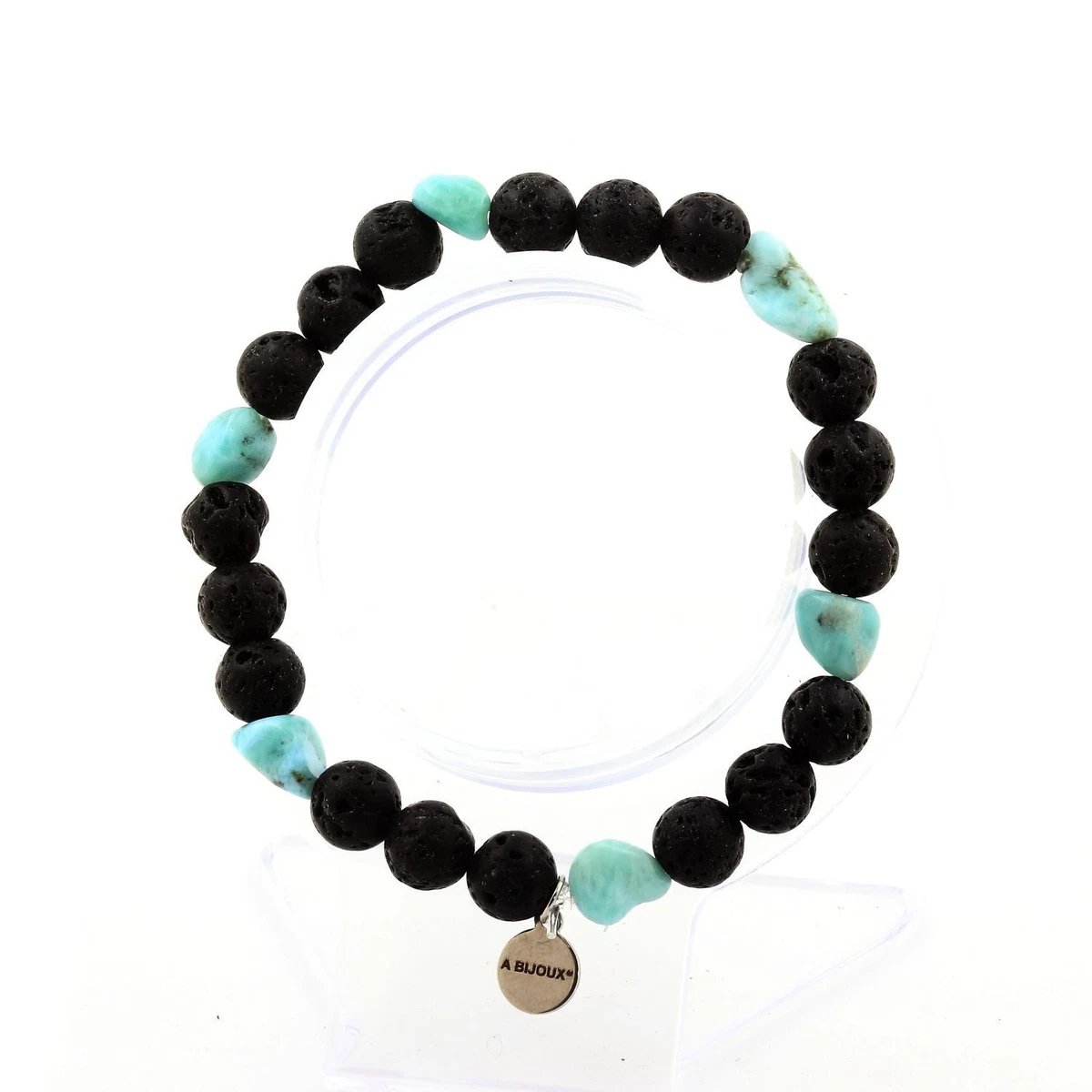 Bracelet Larimar Of Republic Dominican Beads Lava 8 Mm. Manufactured IN Fran