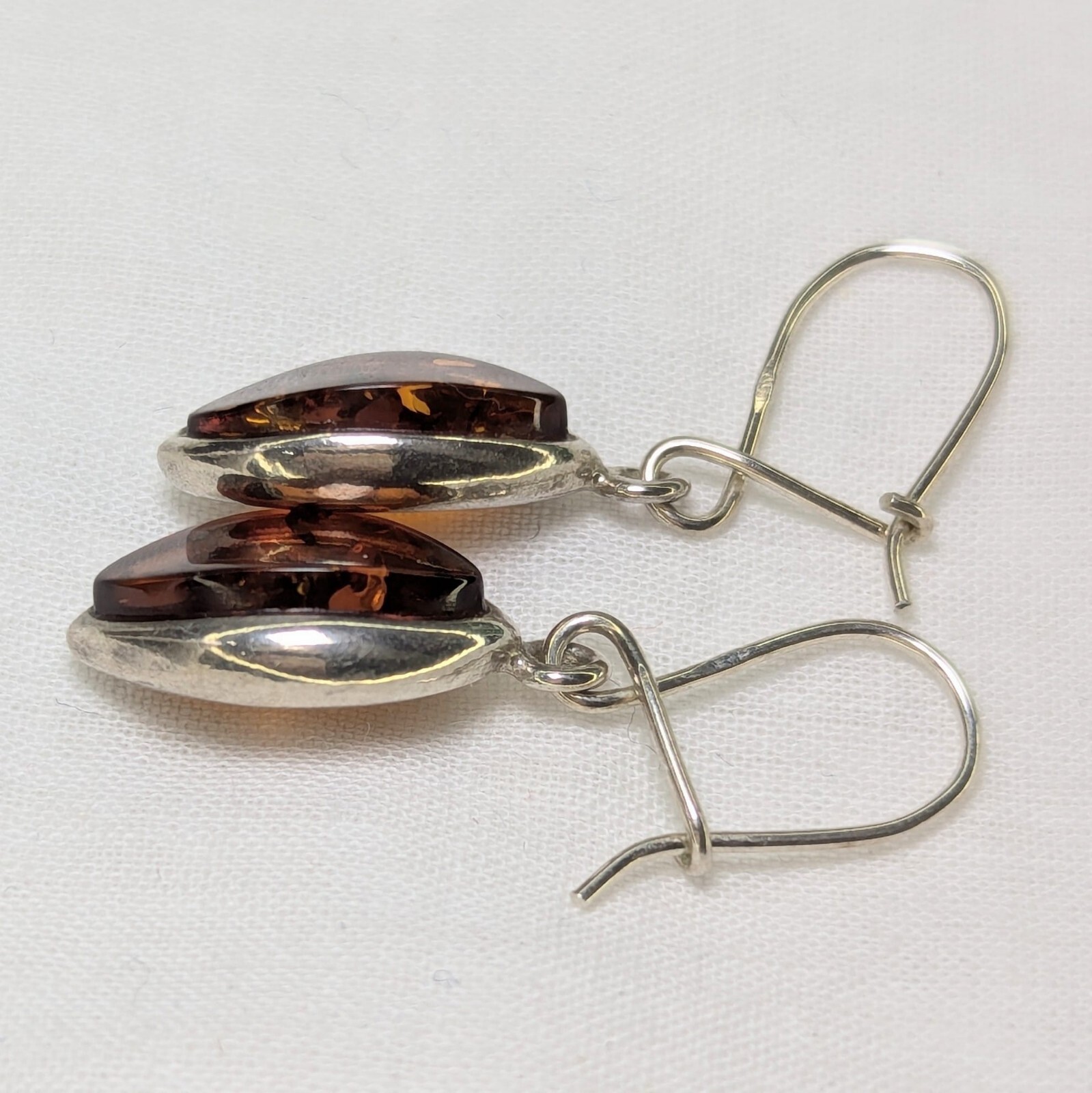 Baltic Amber Hook Dangle Drop Earrings Leaf Shape… - image 2
