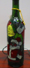12" Hand Painted Green Bottle w/Santa, Bells, & Interior Bottle Lights