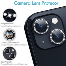 For iPhone 14 Tempered Glass Camera Lens Protector Bling Sparkle Rhinestone Ring