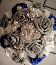 Bouquet Crystal Pearl Silk Roses Bridal Wedding Bouquet Artificial Fake Flowers
