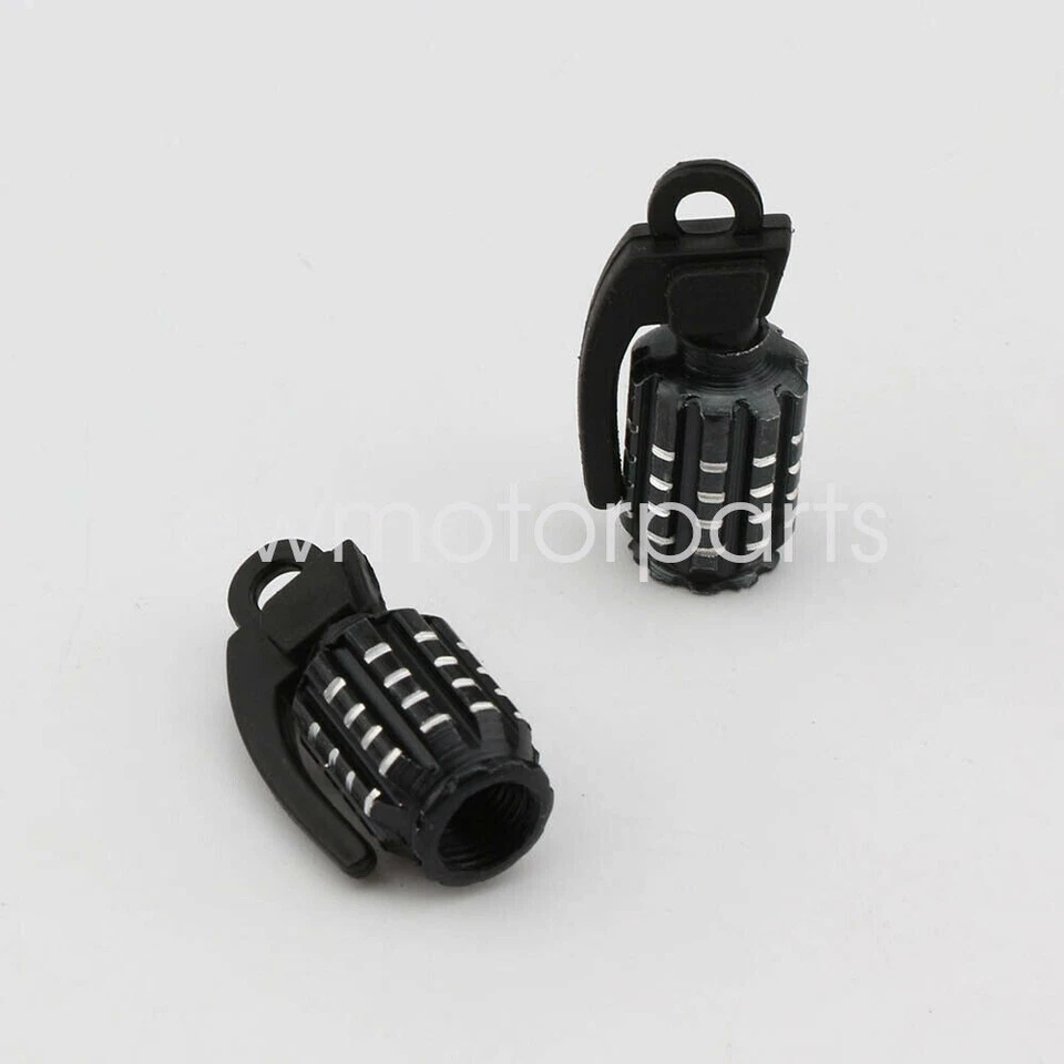 2pcs Black Aluminum Motorcycle Tire Valve Stem Caps Bomb Grenade Style For Honda - Image 4 of 4