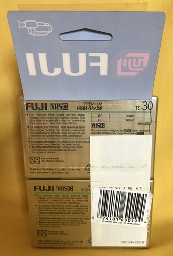 Paquete de 2 casetes de videocámara Fuji TC-30 VHS C PRO nuevos sellados premium de alta calidad - Imagen 2 de 2