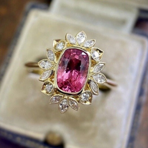 2Ct Oval Lab-Created 14K Yellow Gold Plated Silver Bridal Engagement Ring Set - Picture 1 of 4