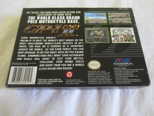 GP-1 Part II (SNES) Super Nintendo CIB Complete 1994 Atlus Japan USA Racing RARE - Picture 4 of 12