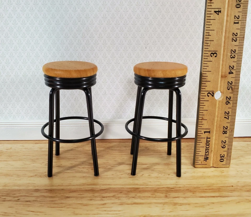 Dollhouse Bar Stools x2 Metal and Wood Black Finish 1:12 Scale Miniature Modern - Image 3 of 3
