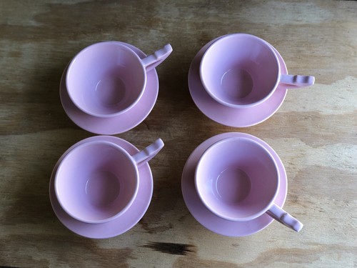 Salins Studio Of France Pink Tea Cup Set Of 4 w/ Saucers Postmodern VTG Rare - Picture 9 of 10