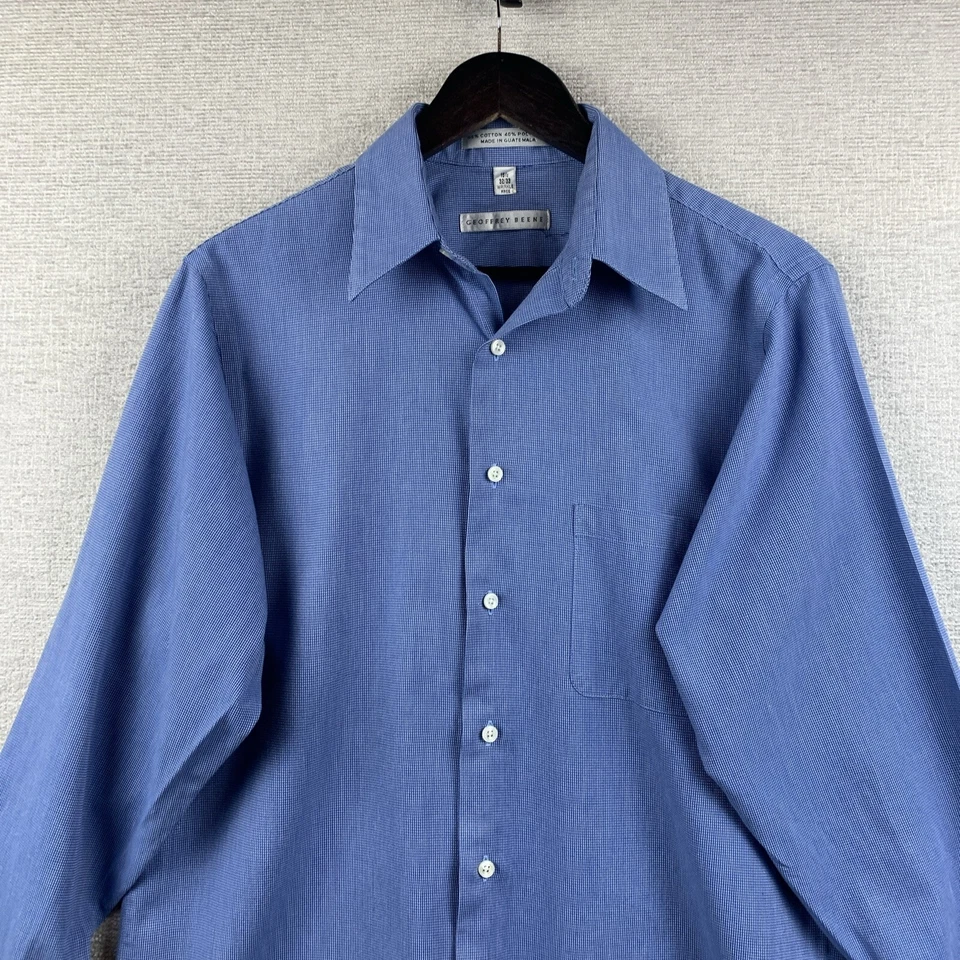 Camisa con botones GEOFFREY BEENE para hombre talla 15 1/2 - 32/33 azul clásica sin arrugas Foto 2 de 4