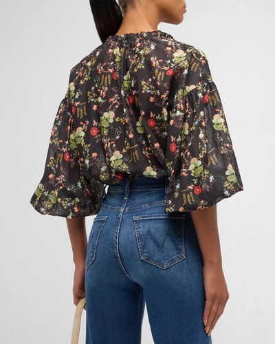 New $375 ALICE + OLIVIA Julius Blouson-sleeve Tunic Top Blouse Size Medium - Picture 2 of 8