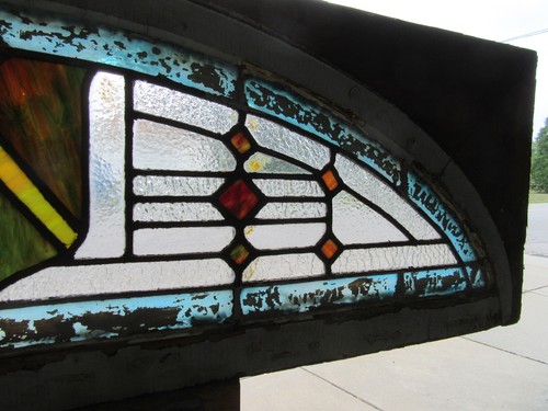 ~ ANTIQUE STAINED GLASS TRANSOM WINDOW ~ 54 X 16 ~ ARCHITECTURAL SALVAGE - Picture 7 of 9