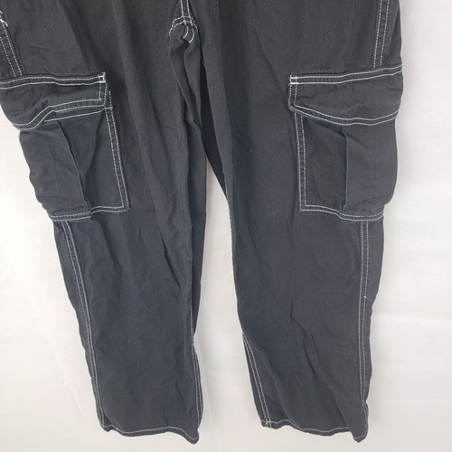 HOT TOPIC Womens Pants Sz 5 Hi Rise Carpenter Cargo BLACK Straight Punk Grunge - Picture 3 of 13