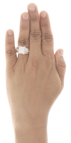10K Rose Gold Round & Baguette Cut Diamond Rectangle Engagement Ring 1 Ct. - Picture 5 of 5